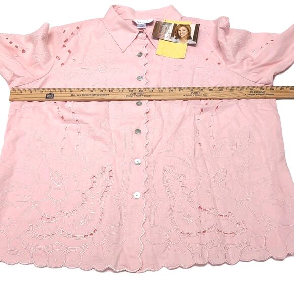 Susan Graver Shirt Blouse Womens Plus Size 2X Pink Linen Blend Scallop NEW NWT - Picture 13 of 16